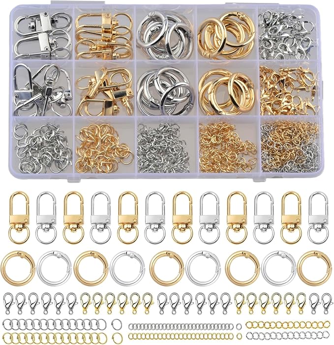 Key Chain Keychain Making Kit Accessories 540pcs Gold and Silver Bag Charm Clip by eswala