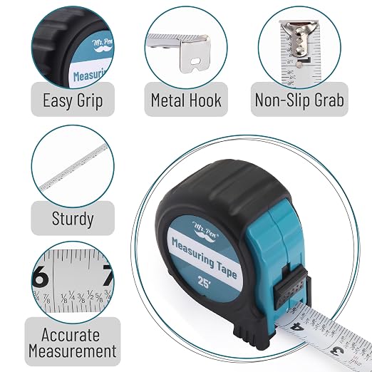 Mr. Pen- Retractable Tape Measure 25 ft, Teal & Black, Easy Read | Steel - Image 4