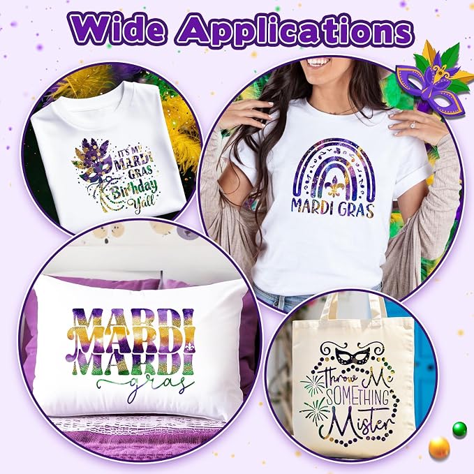 Tintnut Mardi Gras Sparkle HTV Vinyl, easy cut & weed, stretch washable - Image 6