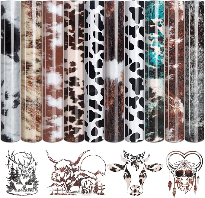 Tintnut Cowhide Heat Transfer Vinyl, 10 Sheets 12x10in Iron on Vinyl | Animal by Tintnut
