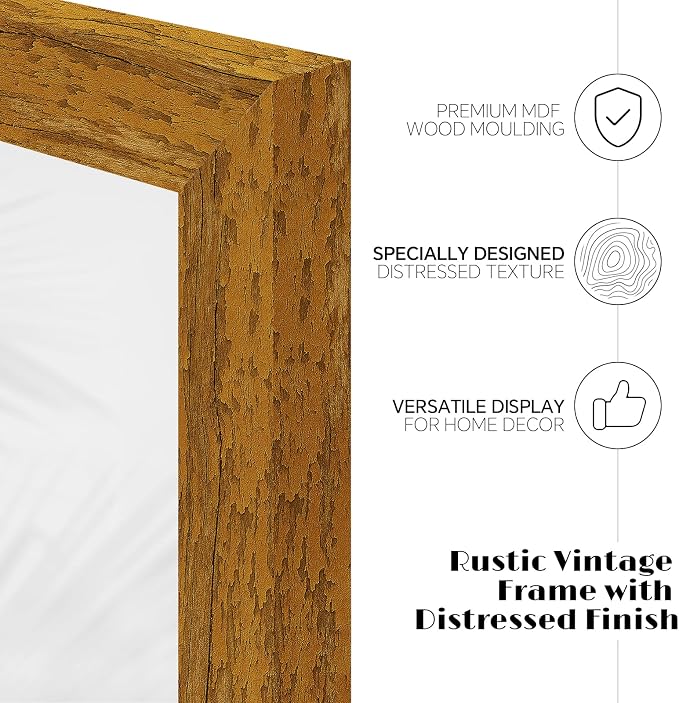 puthiac 8x10 Rustic Farmhouse Picture Frame, Honey Oak, 1 Pack | Distressed MDF - Image 2