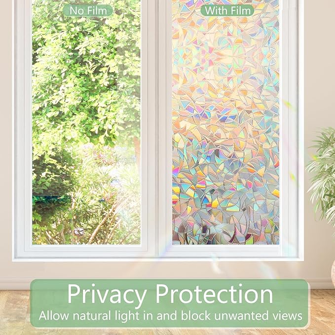HIDBEA Window Privacy Film Static Clings, Rainbow Window Film, 3D Decals - Image 3