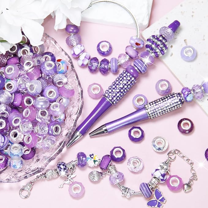 200Pcs Large Hole Beads Spacer Beads Purple Assorted European Craft Big Beads - Image 3