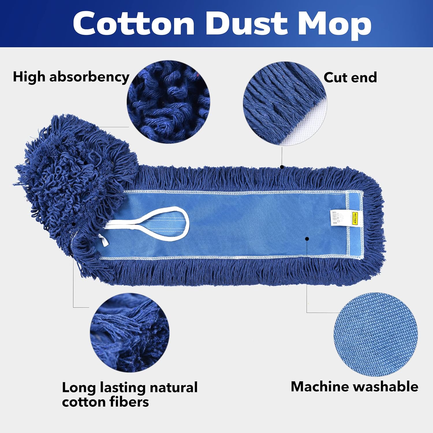 MATTHEW CLEANING 24'' Industrial Strength Cotton Dust Mop Refill Washable Replacement Heads For Residential & Commercial Use Fit Standard Dust Mop Frames, Hardwood, Laminate, Concrete Floors 1 Pack