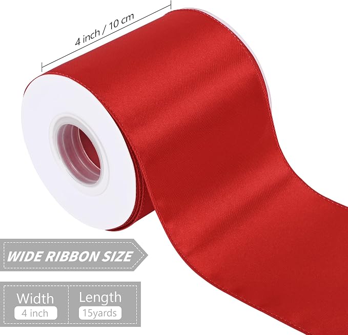 Red 4 Inch 15 Yards Satin Wired Ribbon Easter Ribbons - Image 2