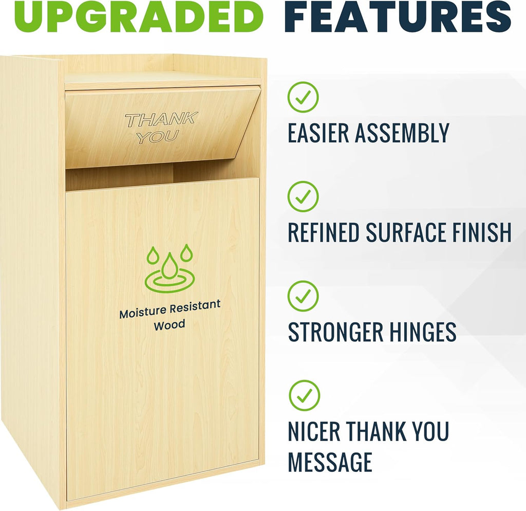 Alpine Restaurant Trash Can Cabinet with Tray Holder - Thank You Trash Can, Commercial 40 Gallon Garbage Can Cabinet for Restaurants, Cafeterias (Oak)