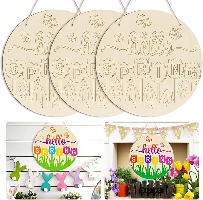 Large Size 12" Wooden Spring Ornaments to Paint, Flower Wooden DIY Blank by Sophena