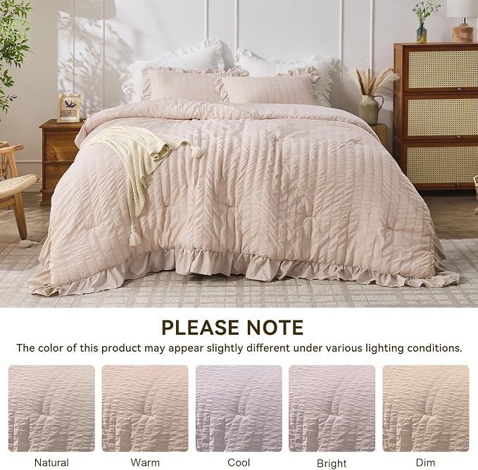 JOLLYVOGUE Beige Twin Size Comforter Set, 2 Pieces Seersucker Lightweight - Image 8