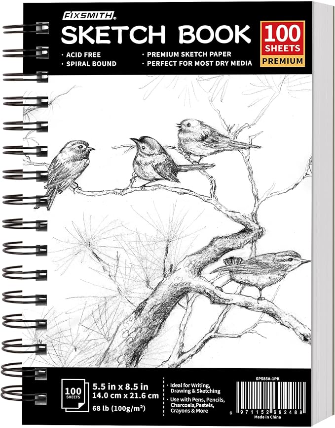 FIXSMITH 5.5"X8.5" Sketch Book | 100 Sheets Sketchbook| Acid Free Drawing Paper by FIXSMITH