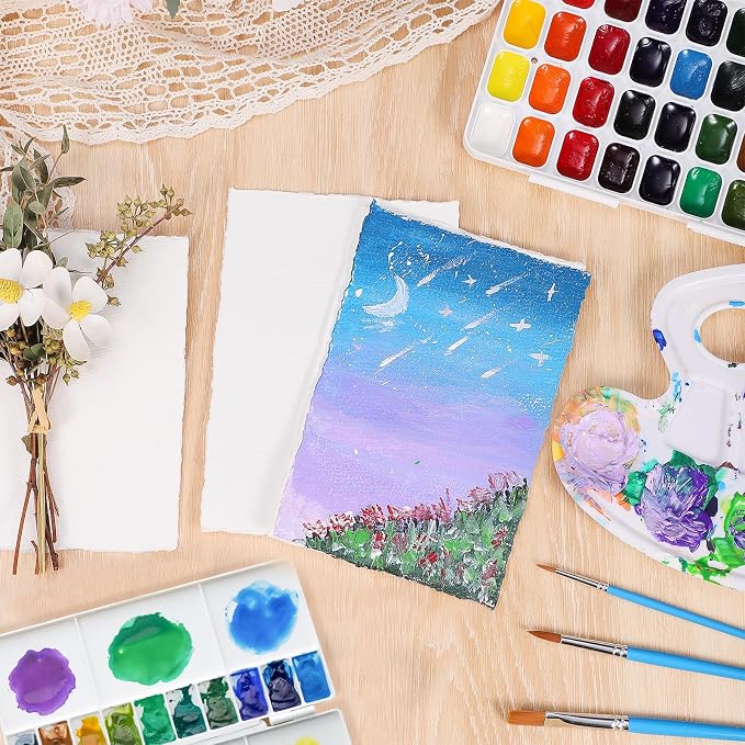 50 Sheets Watercolor Paper 6 x 8inch, 300 GSM Deckled Edge Paper Rough/Textured - Image 5