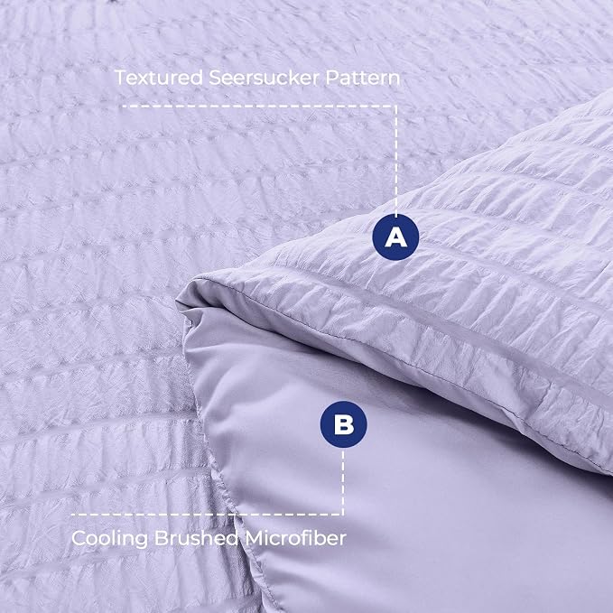 HYMOKEGE Light Purple King Size Comforter Set Seersucker 7 Pieces, All Season - Image 4
