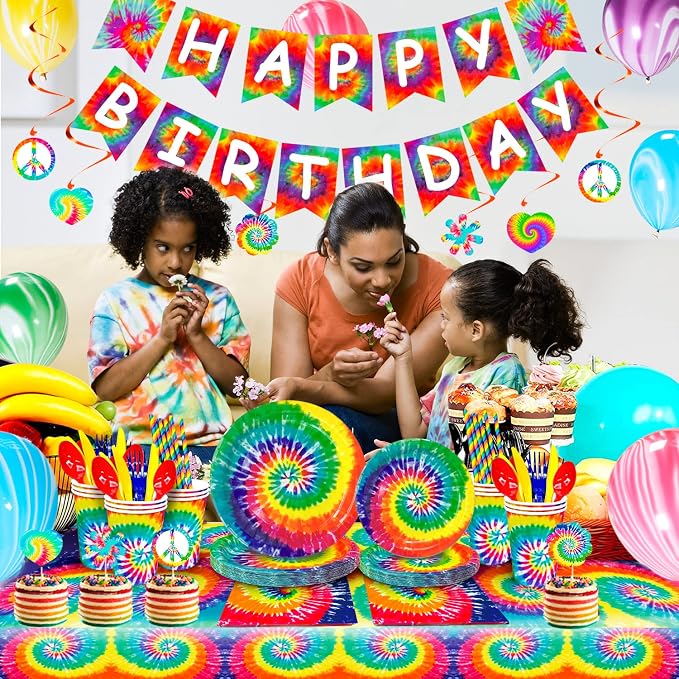 Tie Dye Birthday Party Supplies, 16 Guests Tie Dye Party Tableware Decorations - Image 6