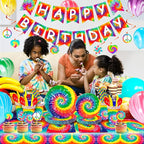 Tie Dye Birthday Party Supplies, 16 Guests Tie Dye Party Tableware Decorations - Image 6