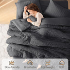 MUXHOMO 5 Pieces Twin XL Comforter Set, Seersucker Bed in a Bag Twin XL Size - Image 2