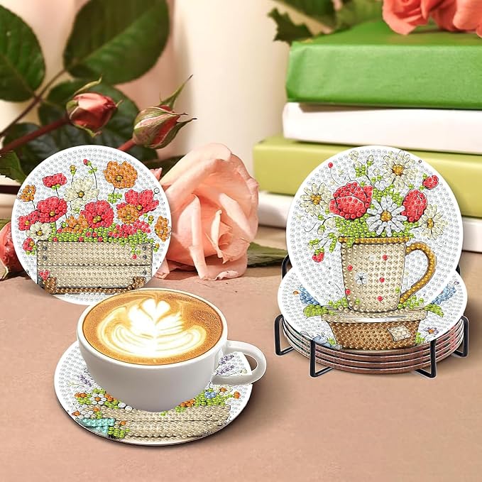 8 PCS Flowers Diamond Art Coasters Kits | Diamond Paintings Coasters - Image 5