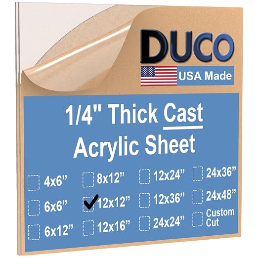Duco Clear Cast Acrylic Sheets 1/4" Thick 12" x 12" by DucoPlasticsSupply