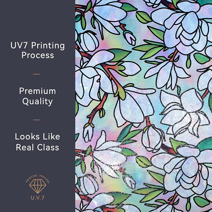 DKTIE Magnolia Pattern Stained Glass Window Film Floral Decorative Window - Image 4