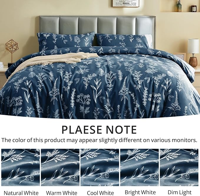 MUXHOMO Duvet Cover Full Size, Reversible Floral Navy Duvet Cover Set - Image 4