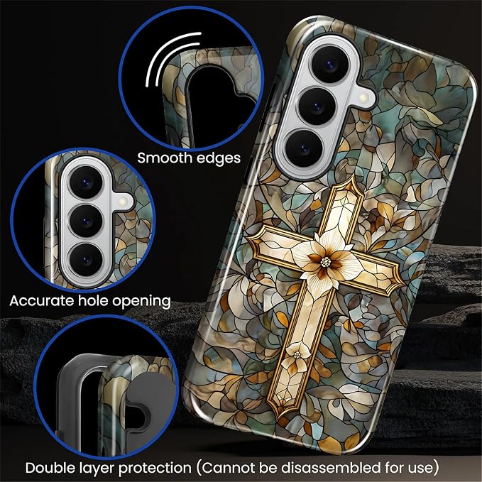 for Samsung Galaxy S26 Case, Christian Cross Stained Glass Pattern Glossy 2 in - Image 2