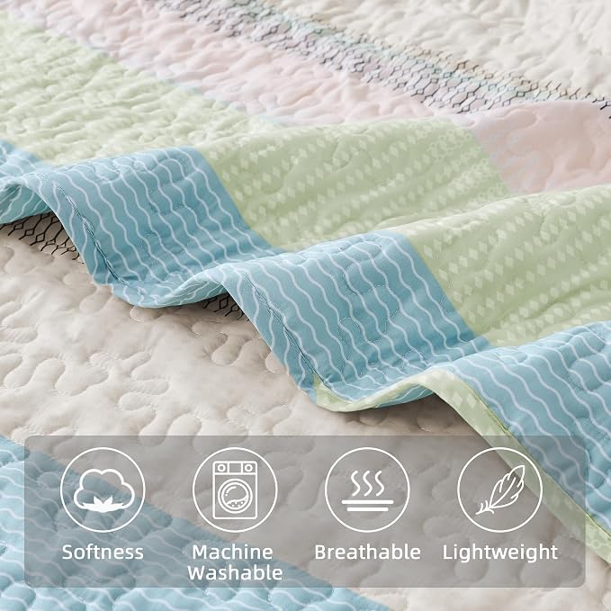 Andency California King Quilt Set Blue Pink, 3 Pieces Ultra Soft Lightweight - Image 5