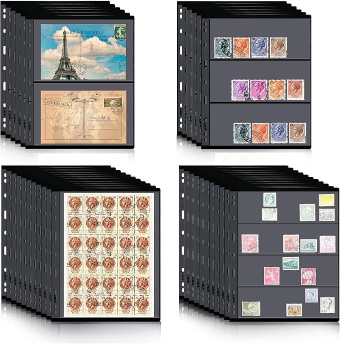 40 Sheet Stamp Pages for Stamp Album Binder 1/2/3/4 Pockets Collectors Postage by Lewtemi