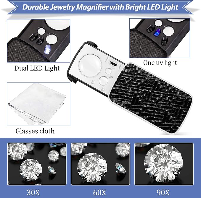 2 Pieces Jewelers Loupe 30X 60X 90X Illuminated Eye Loupe Magnifier Jewelry - Image 6