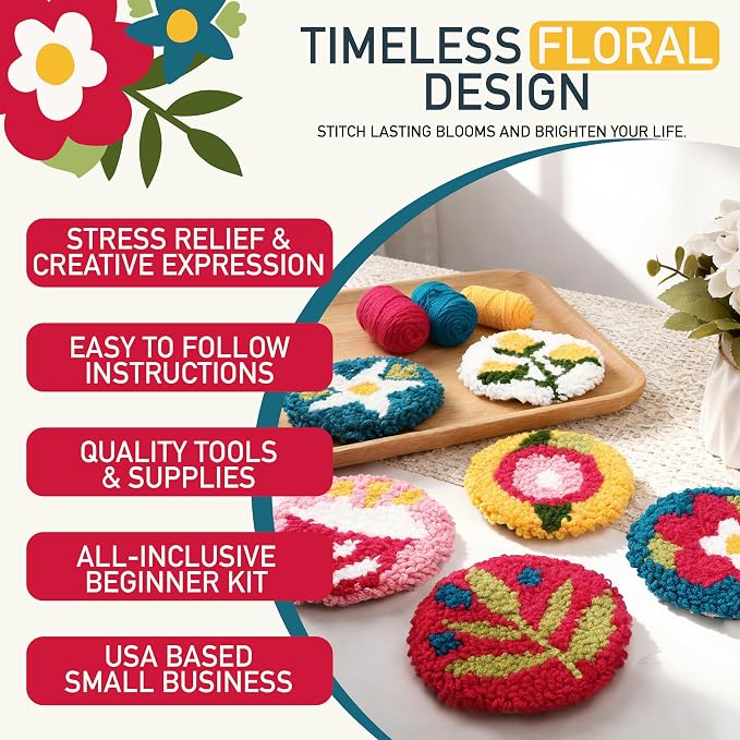 Emri Lane Punch Needle Kit – 6 Floral Design Punch Needle Embroidery Kit w/Monk - Image 6