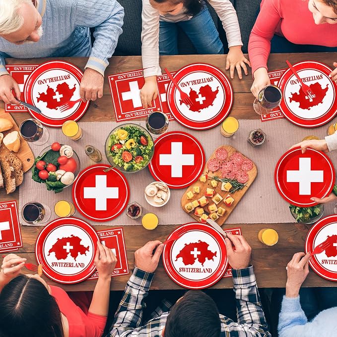 96pcs Switzerland Party Supplies Tableware Set Swiss Flag Party Paper Plates - Image 7