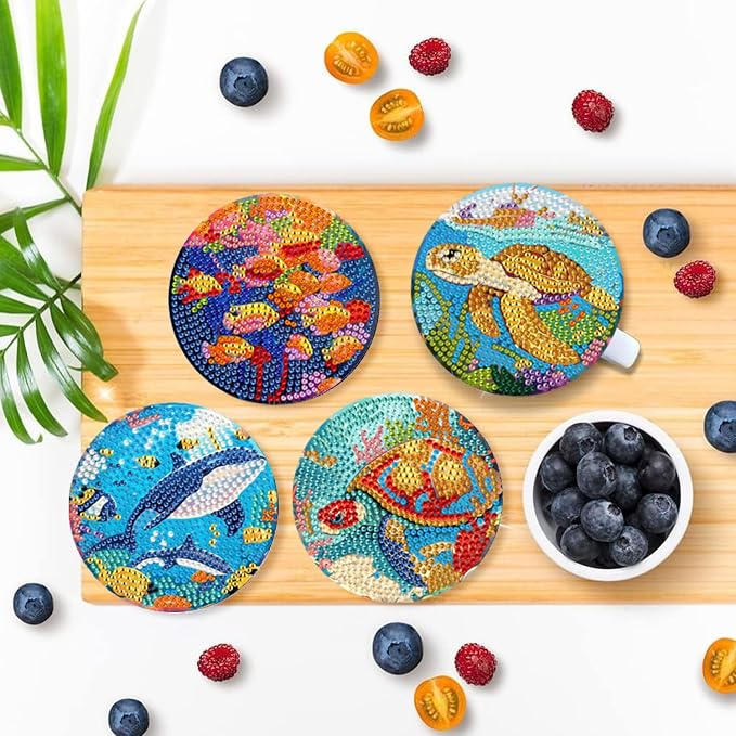 EWJRNSF 8 PCS Small Diamond Art Coasters Kits, Diamond Painting Coasters - Image 5