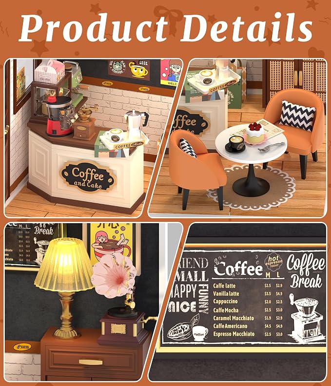 Vintage Coffee Shop Miniature House Kit – DIY Cafe Dollhouse - Image 3