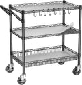 3 Tier Metal Cart with Wheels, Heavy Duty Utility Rolling Cart 1050lbs, Commercial Grade Kitchen Trolley with Handle Bar&Shelf Liner, Mobile Steel Wire Trolley for Warehouse Garage Kitchen