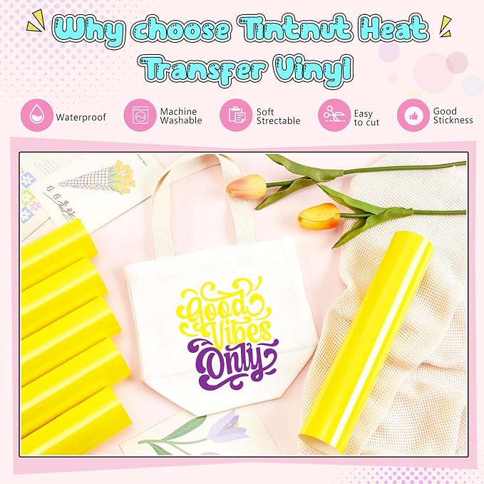 Tintnut Yellow Pear Color Heat Transfer Vinyl, easy cut & weed, stretch washable - Image 3