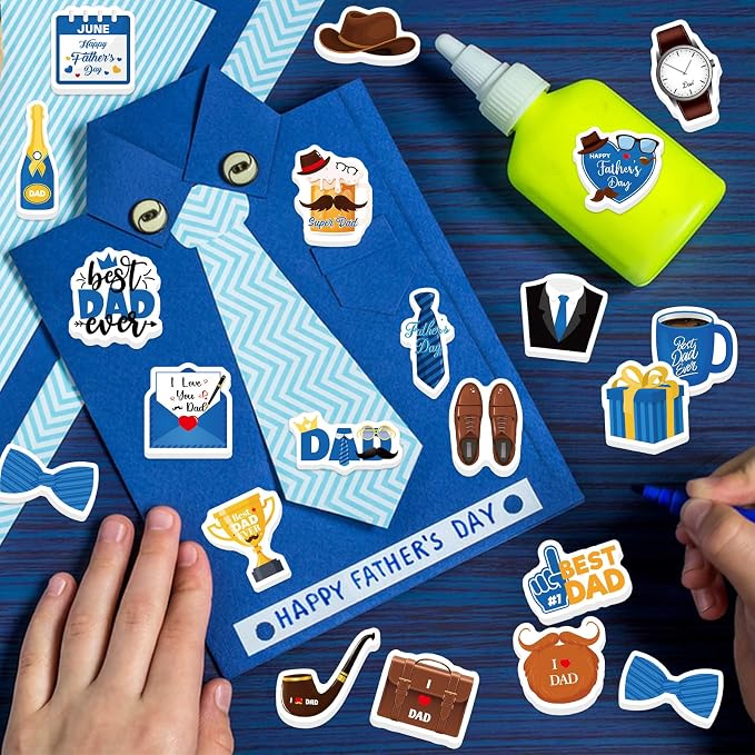 300Pcs Father's Day Foam Stickers, Cute Beard Tie Dad Foam Sticker Self - Image 5