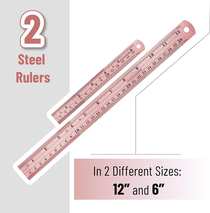 Mr. Pen- Metal Straight Edge Ruler, 2 Pack, Rose Gold | Stainless Steel Ruler - Image 2