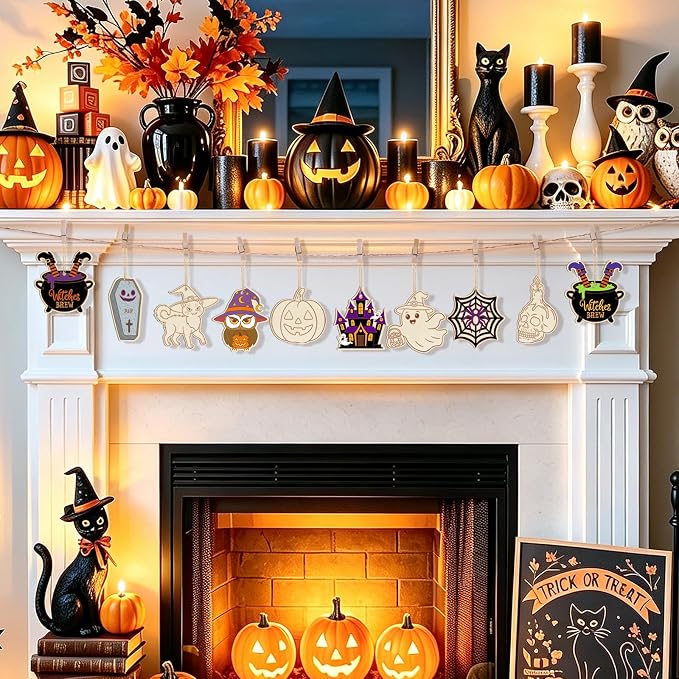 36PCS Wooden Halloween Ornaments to Paint Fall Decorations Crafts - Image 4