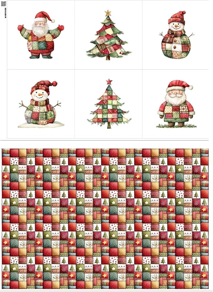 Christmas Patchwork Cotton Fabric Panel – 6 Designs + Bonus Patchwork Sheet by FabricsTown