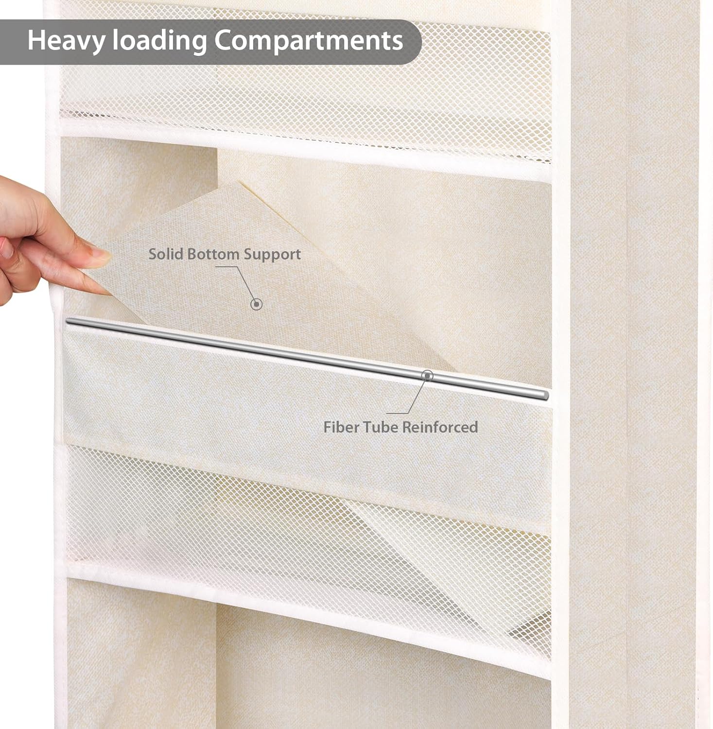 Univivi 5-Shelf Over Door Hanging Organizer Fabric Door Storage with 4 Large Pockets and 3 Small PVC Pockets Wall Mount Hanging Storage Organizers for Baby Nursery (Beige Pattern)