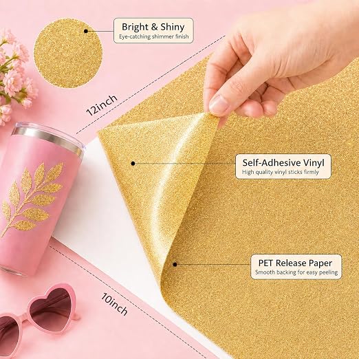 Glitter Permanent Vinyl, 8 Pack 12" x 10" Sparkle Glitter Adhesive Vinyl Sheets - Image 4