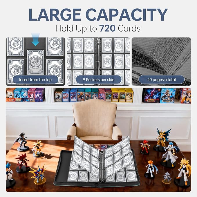 Trading Card Binder, Premium 9 Pocket Double Sided 720 Pocket PU Card - Image 3