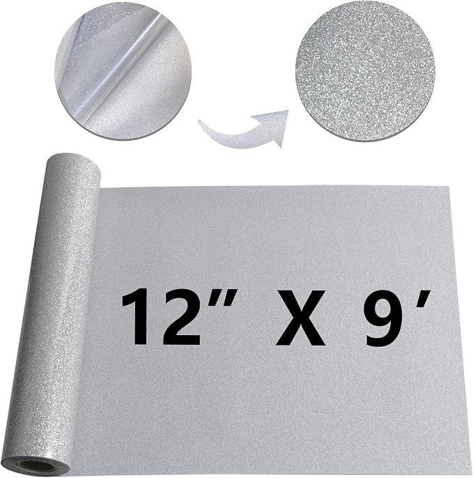 Silver Glitter HTV Heat Transfer Vinyl Rolls12inch by 9feet PU Stretch Iron on - Image 4