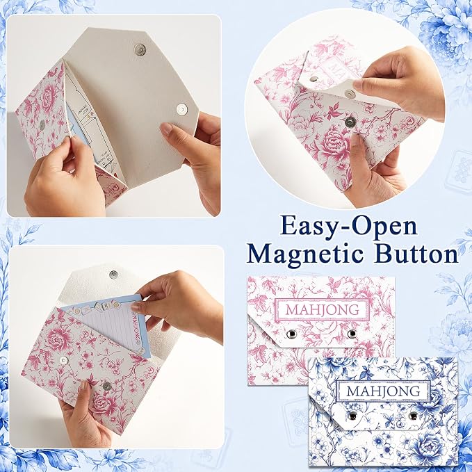 Leather Mahjong Card Clutch Holder Pouch Chinoiserie Floral Mahjong Card Sleeve - Image 4