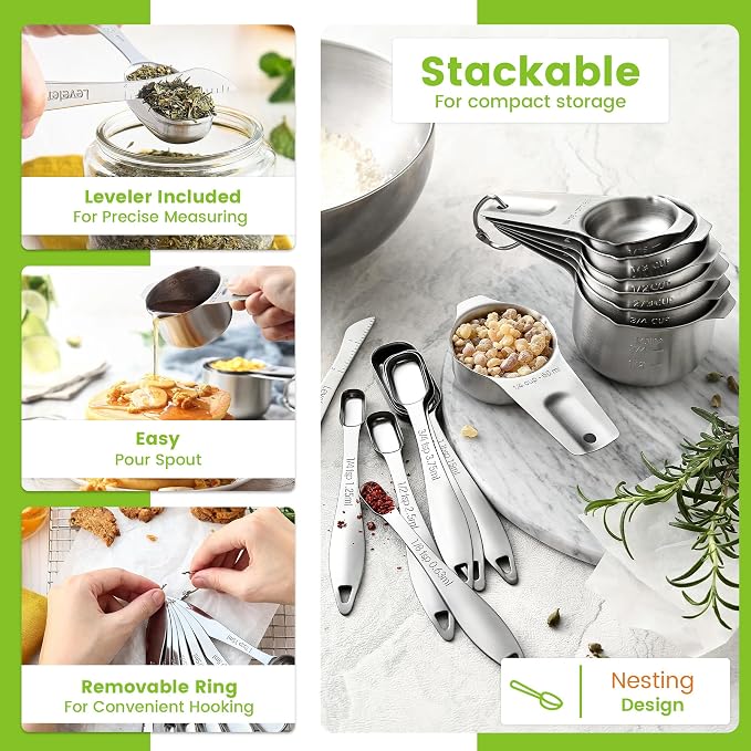 Spring Chef Stainless Steel Measuring Cups and Spoons Set of 14 w/Leveler | - Image 5