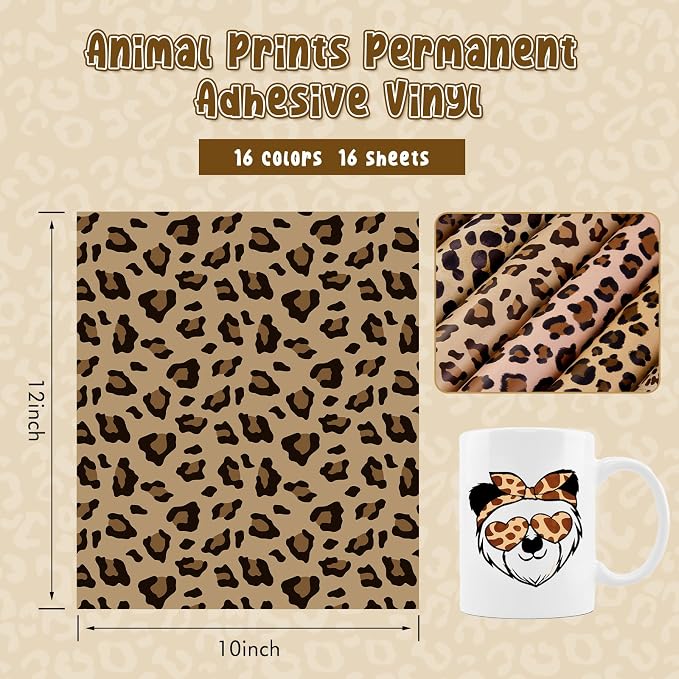 Leopard Boho Permanent Adhesive Vinyl 16 Sheets 12'' x 10'' | Zebra Animal - Image 2