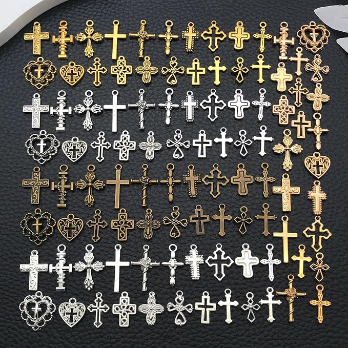 WOCRAFT 100pcs Cross Charms for Jewelry Making Assorted Jewelry Bangle Bracelet - Image 6