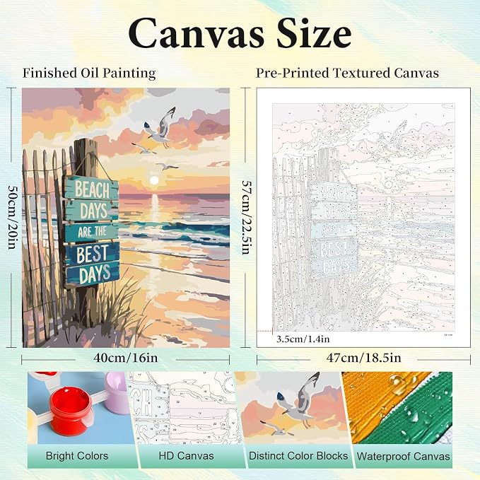 Paint by Numbers Kit for Adults, Beach DIY Acrylic Painting Kit, 16x20 Inch | - Image 3