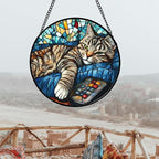 DASTOLL Stained Glass Window Hanging Gray Cat and Remote Control Large 11.8" - Image 5