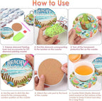 Benjenes 8 PCS Diamond Art Coasters Kits Beach Diamond Painting Coaster | - Image 6