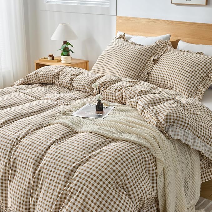 Gingham Duvet Cover King Size, 3 Pieces Soft Breathable Microfiber Plaid - Image 6
