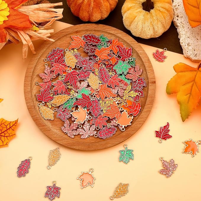 SANNIX 90 Pcs Fall Charms for Jewelry Making, Thanksgiving Fall Leaf Enamel - Image 4
