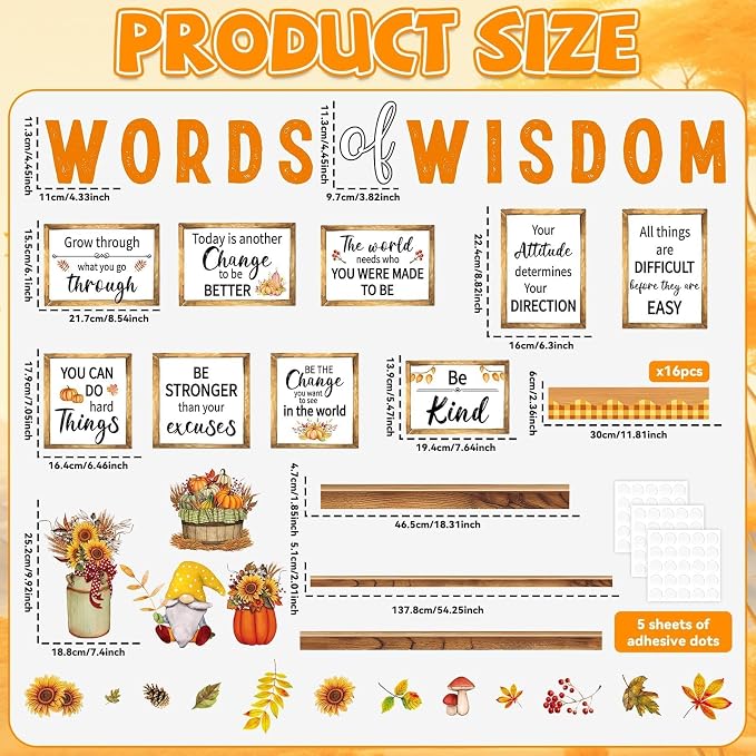 Fall Thanksgiving Bulletin Board Set Bookshelf Words of Wisdom Bulletin Board - Image 2